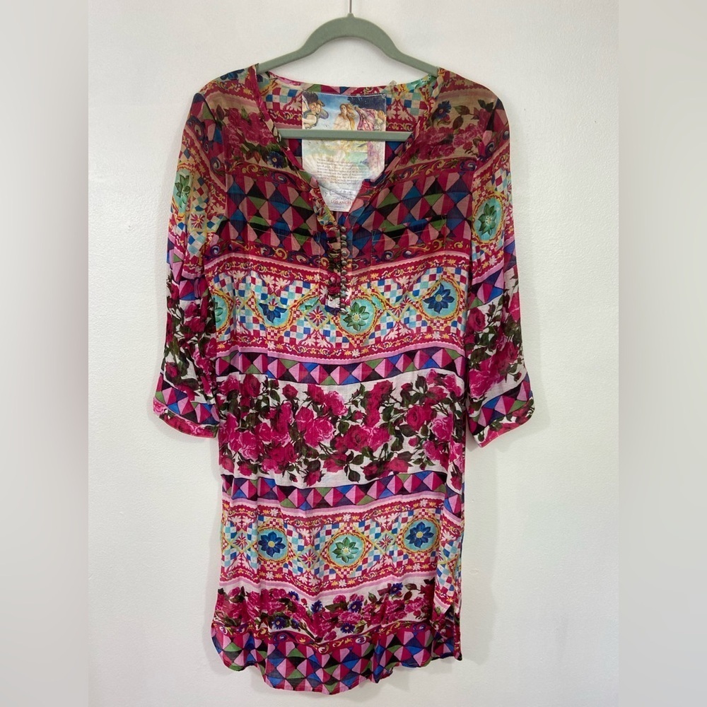 Aratta Pearls For Tunic Top Sz Medium Women’s Floral Boho Cruise Vacay Resort